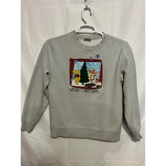 Disney Store Other - Disney Store Winnie the Pooh Merry Christmas Sweatshirt Gray Mens M Embroidered